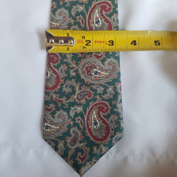 Christian Dior Silk Paisley Tie in Green & Maroon - Picture 7 of 7